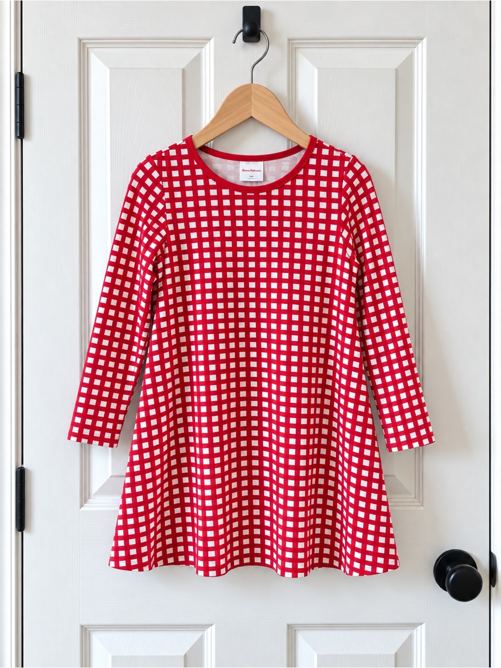 Hanna Andersson Girls Red White Geometric Check Dress Size 8 130